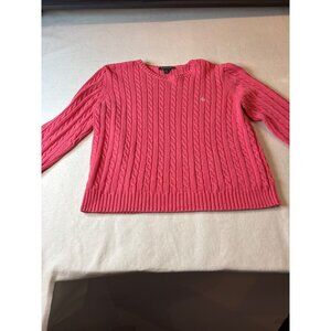 Lauren Ralph Lauren Womens Cable Knit Sweater Large Cotton Pink